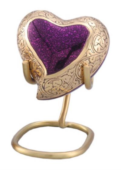 purple and gold colored brass keepsake heart cremation urn